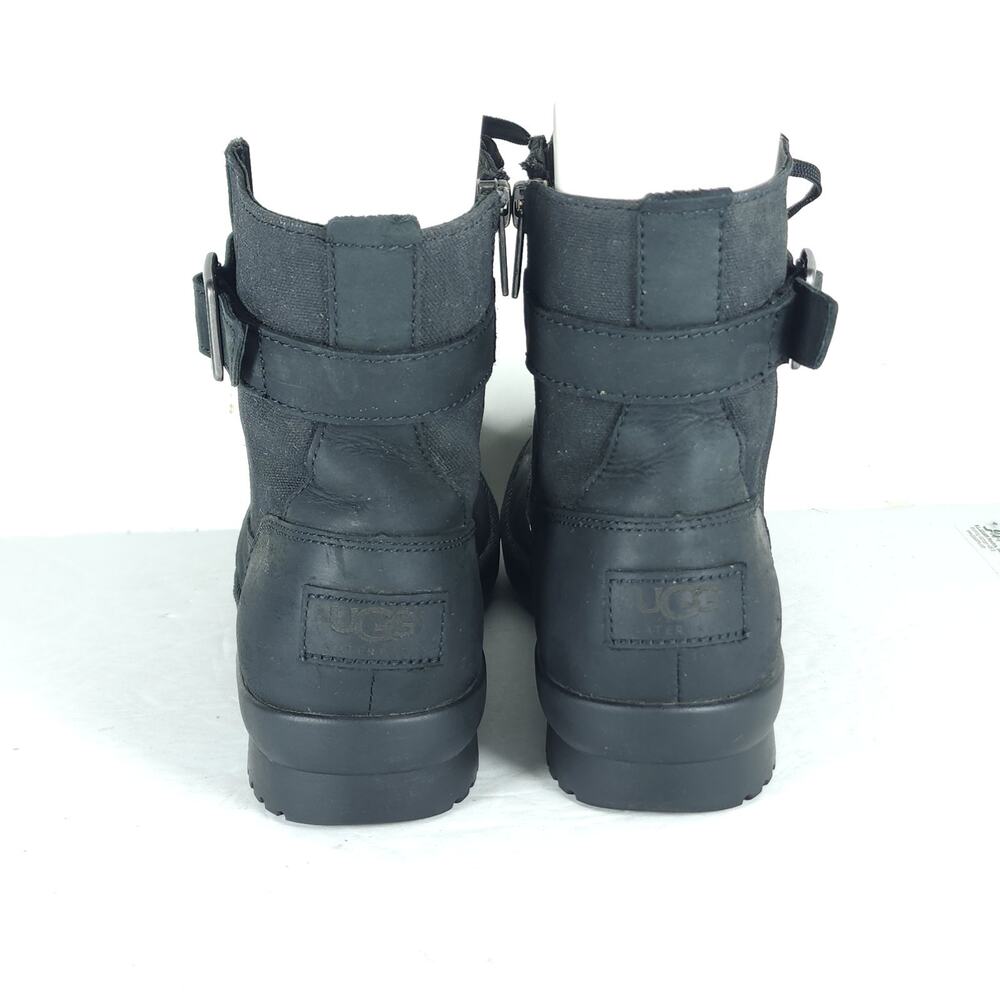 UGG Women's Tulane US7 Black Leather Canvas Waterproof Wool Lined Ankle Boots - Picture 8 of 16